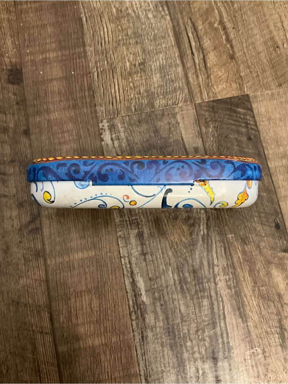 Brighton Tin Metal Eyeglass Storage Case Vibrant Blue Yellow White Floral Print - Picture 3 of 5
